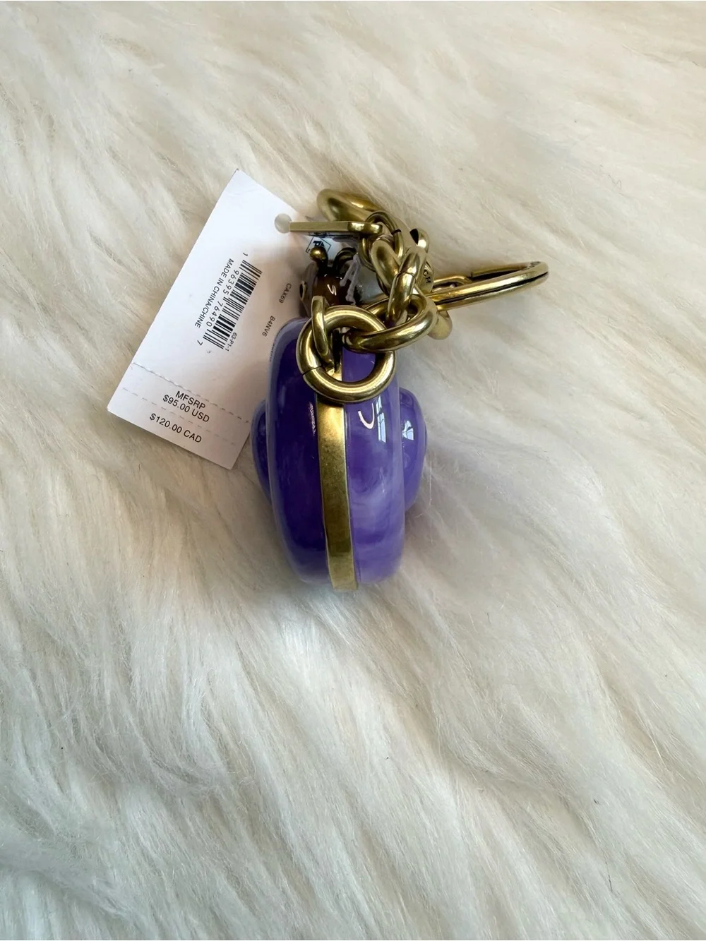 Authentic Coach Snail Bag Purse Charm With Key Ring In Brass Purple CAX69 NWT
